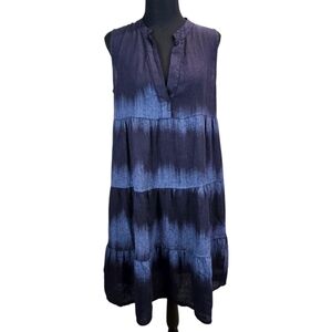 Rosemarine Italian Linen Ombre Sleeveless Tiered V-Neck Dress Womens Medium Navy